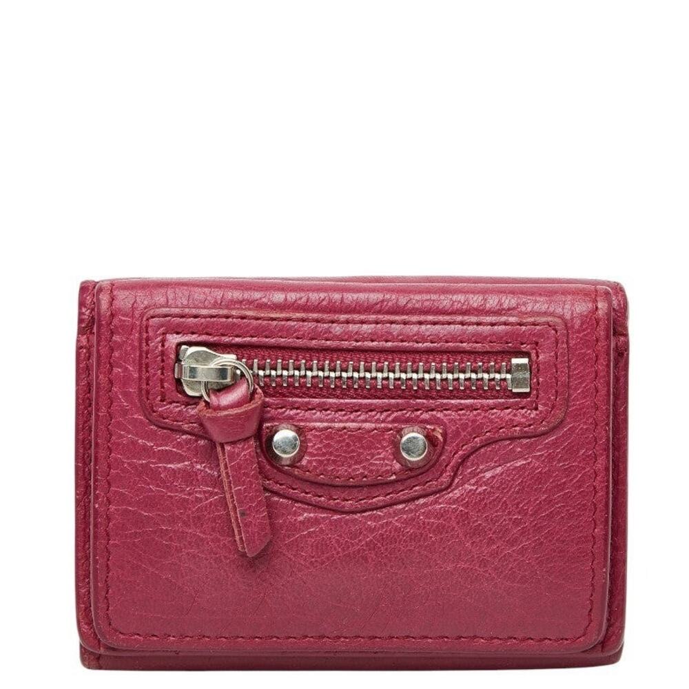 Balenciaga Leather Classic Mini Trifold Wallet Pink